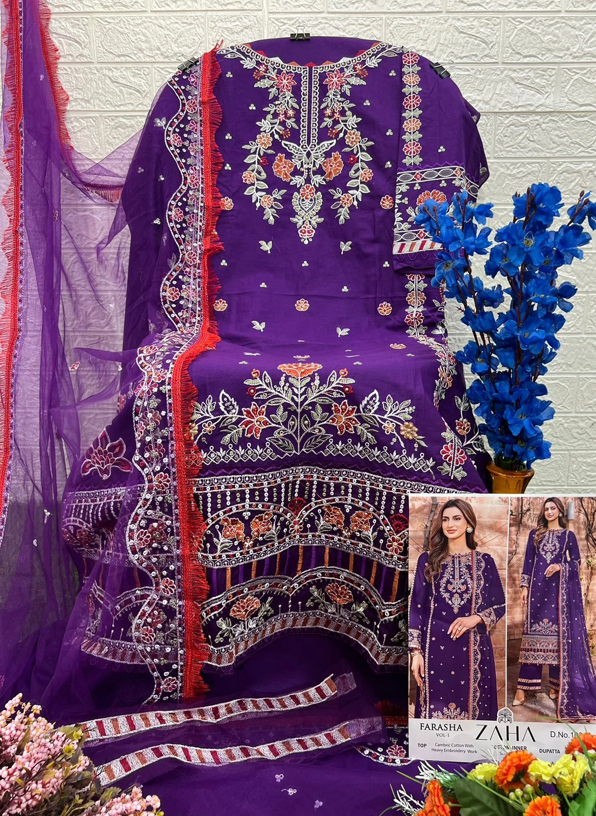 Zaha Farasha Vol 1 Pure Cambric Cotton Wholesale Pakistani Salwar Suit Catalog — Wholesale Salwar Suits, MPA wholesale from Surat - Gallery Image 6